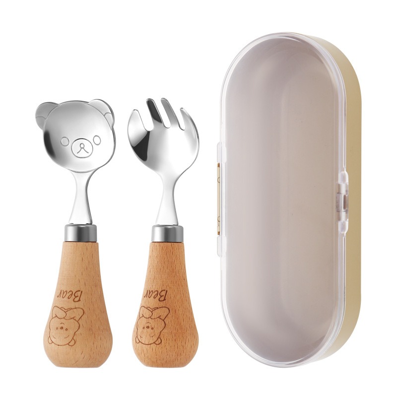小熊木製ハンドル自立スプーンフォーク・携帯食器 1 count - Weee!