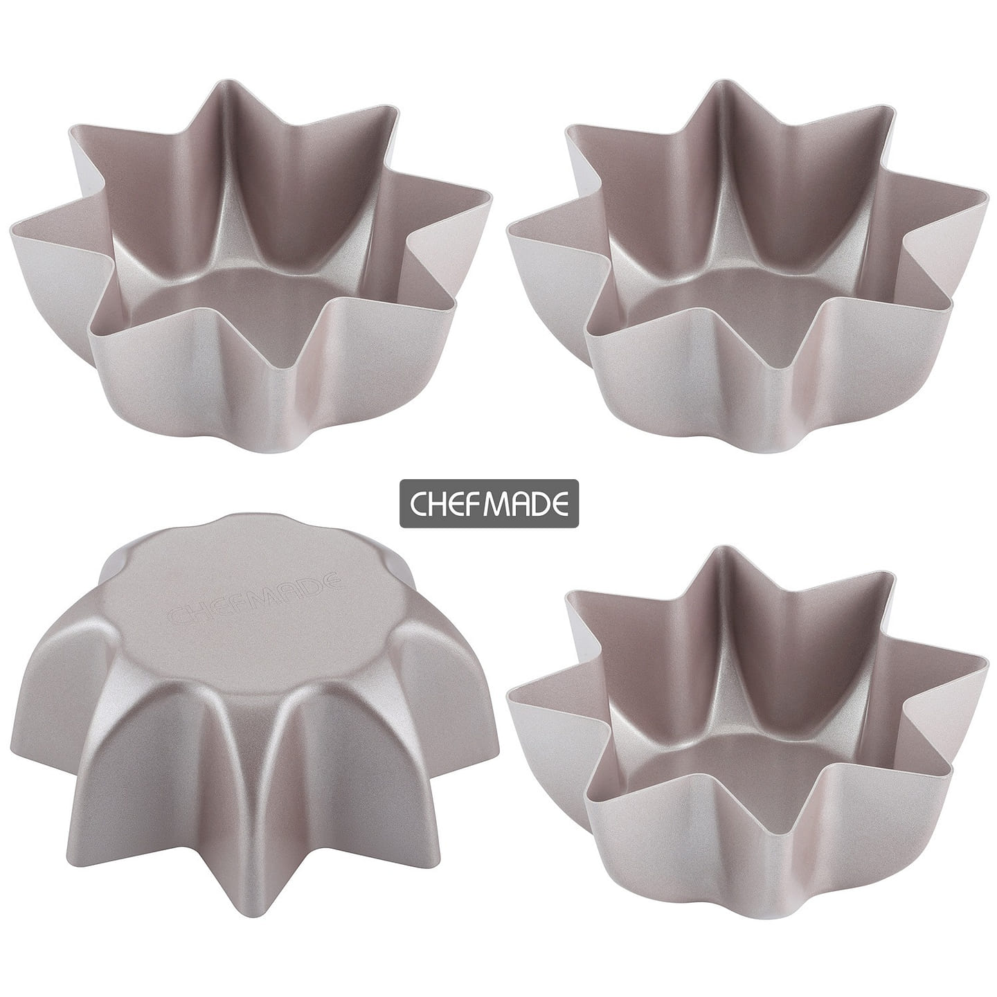 CHEFMADE Octagon Star Pandoro Shape Cake Pan, 5-Inch 4Pcs Non-Stick Bread Pan 1 each