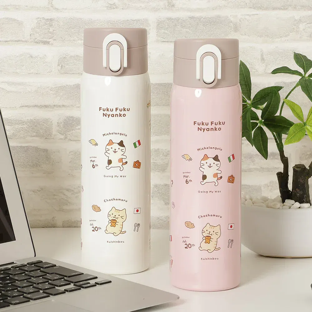 Fuku Fuku Nyanko Cat Stainless Bottle-Pink 1 each