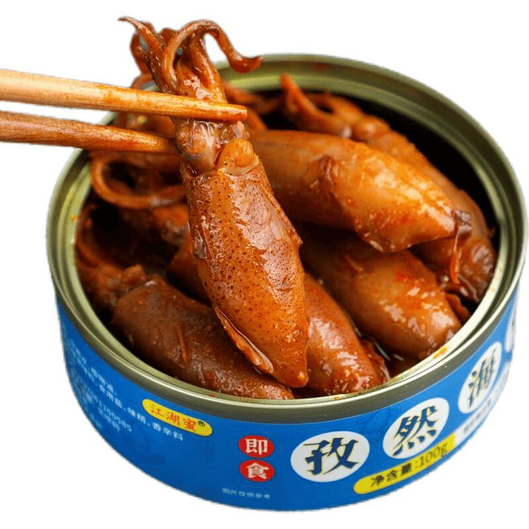 孜然海兔子 即食海鲜罐头 墨鱼仔 小鱿鱼 捞汁海鲜 100 克*2 罐