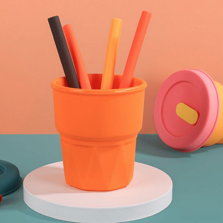 时尚硅胶吸管杯 红色 300 毫升