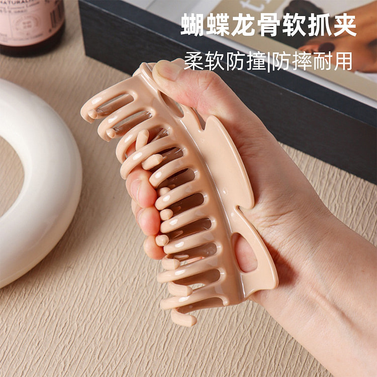 软硅胶发夹鲨鱼夹发卡柔软防撞后脑蝴抓夹卡其12cm