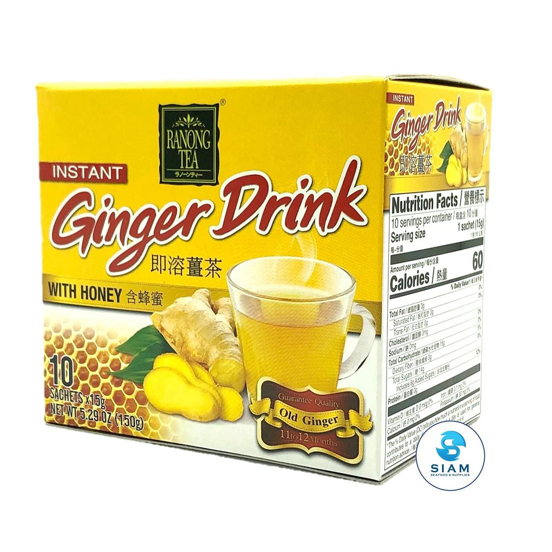 Ranong Instant Ginger Drink with Honey (10 sachets), Thai Beverage 5.29 oz