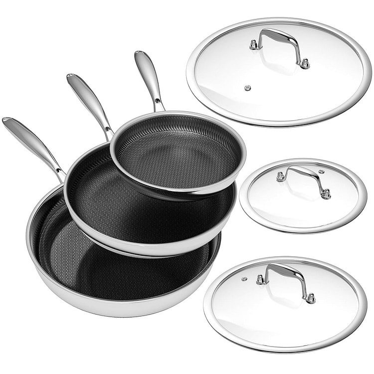 Non Stick Frying Pans Set 8+10+12IN with Lids 1 each