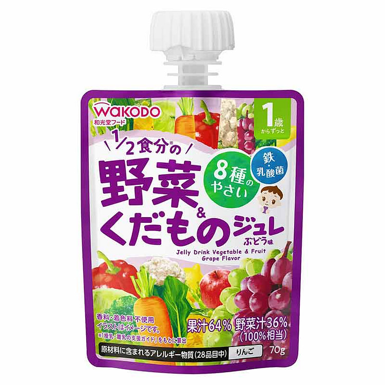 WAKODO Vegetable Fruit Jelly Drink Grape Flavor 70 g