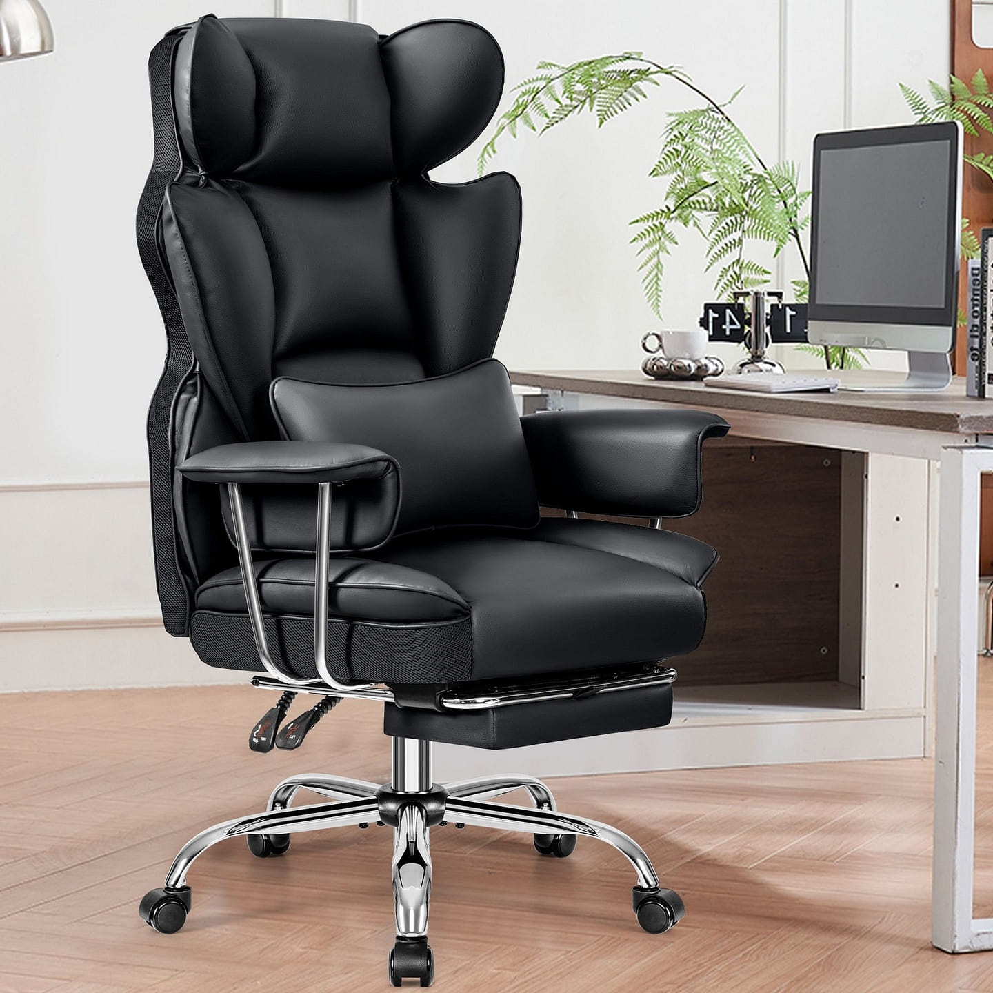 Executive Big& Tall PU Leather Chair with Footrest 48 lb
