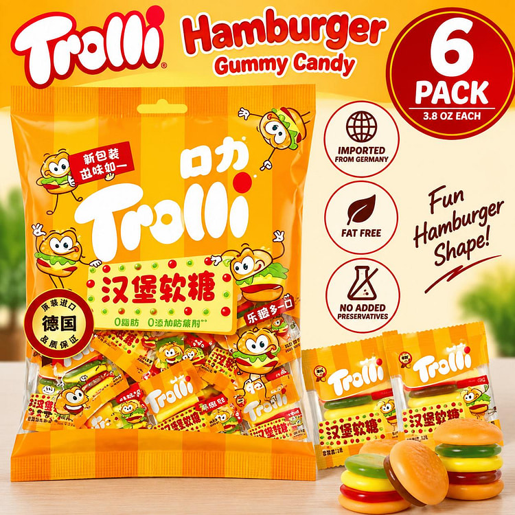 Trolli Gummy Hamburgers 3.8oz Peg Bag 6pk 1 each