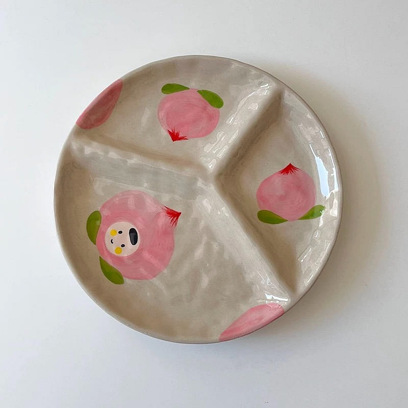 Cute Cartoon Divided Fruit Plates Bowls Grids-Peach 1 each