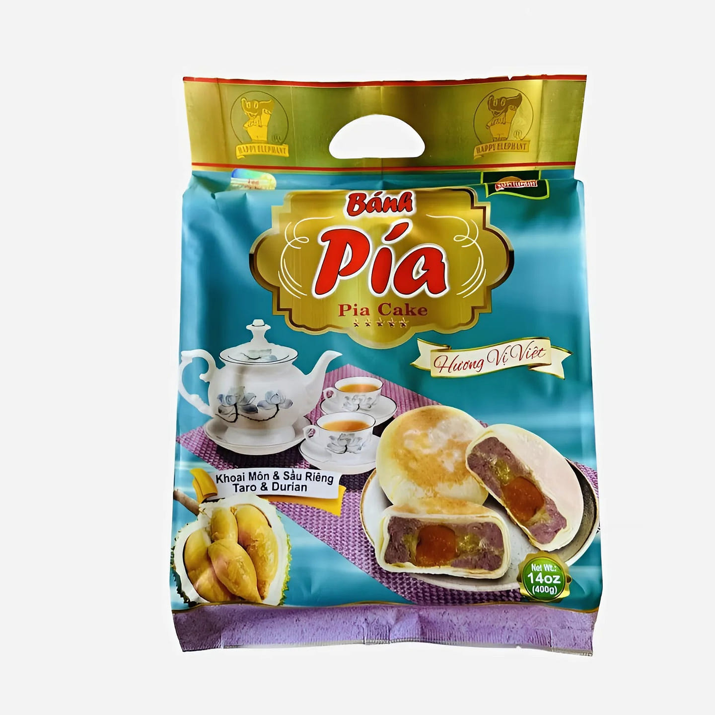 Happy Elephant Pia Cake Taro Durian 14 oz 1 each