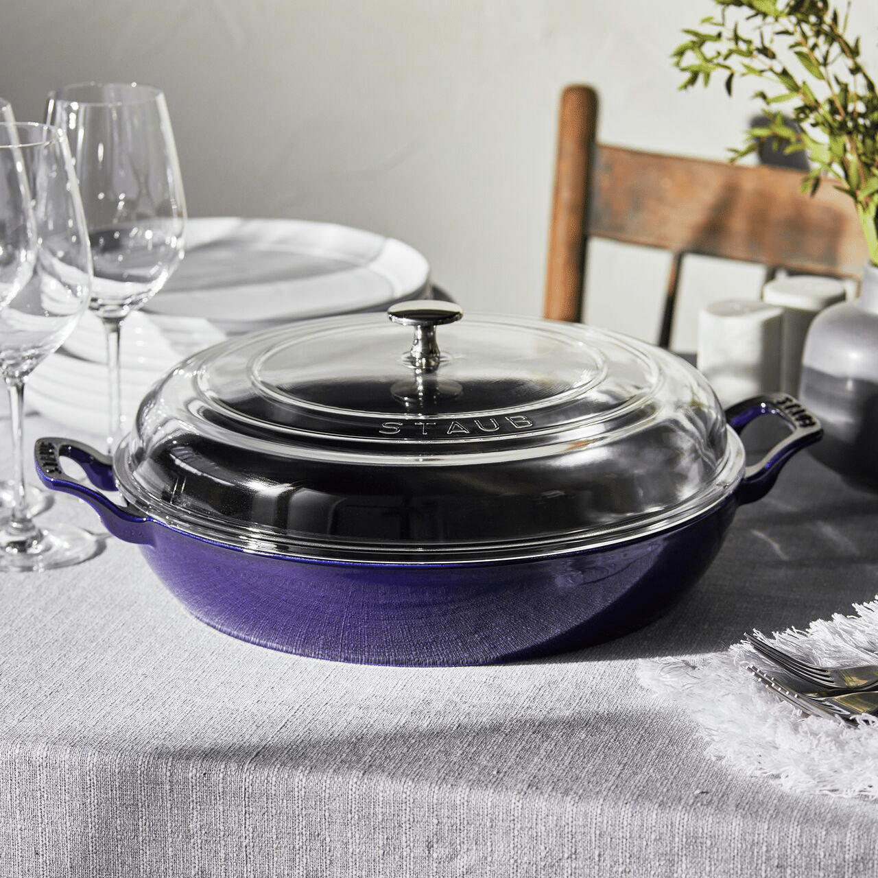 STAUB Cast Iron 3.5-qt Braiser with Glass Lid 3.5-qt / Dark Blue 1 each