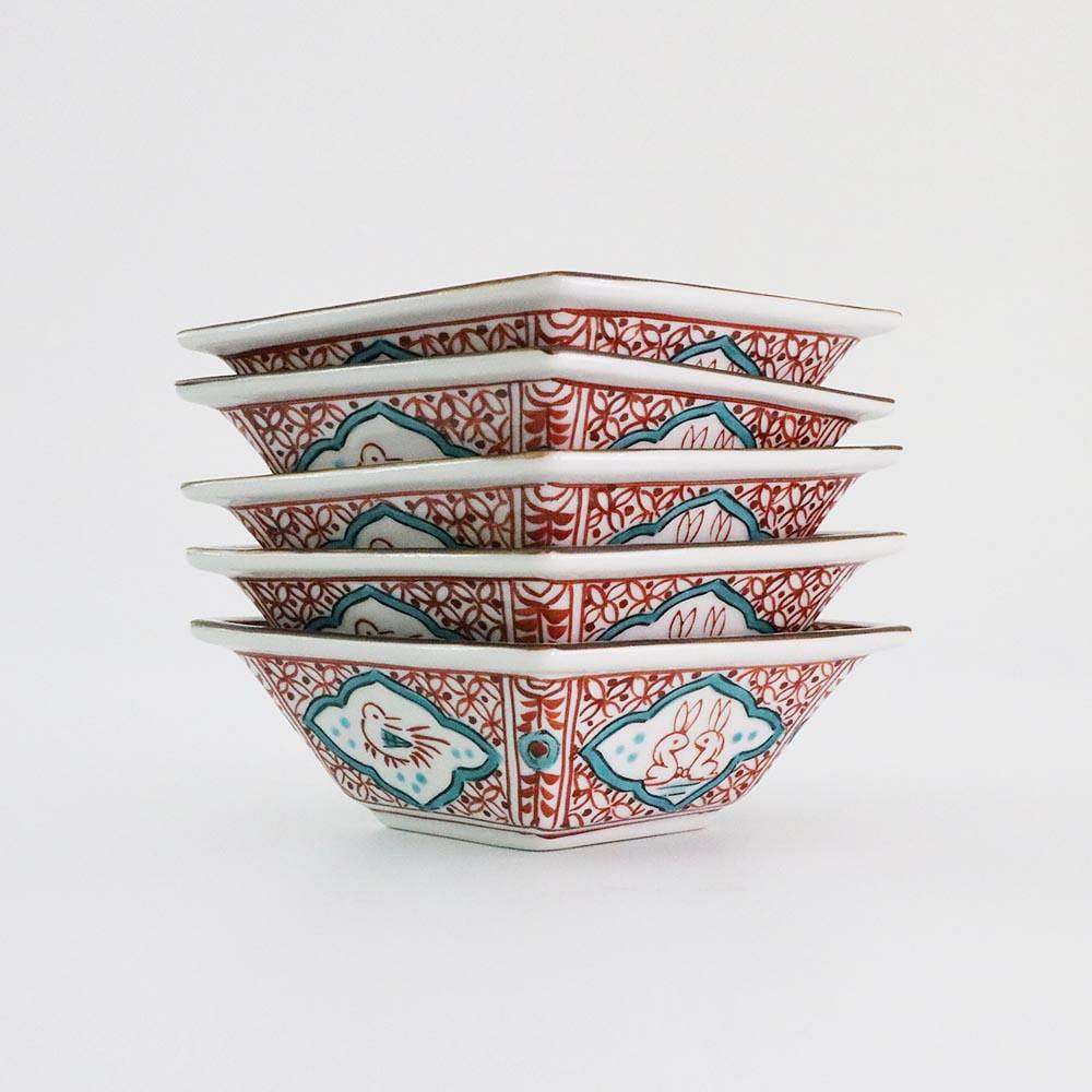 Kutani Ware Serving Bowls Red 5set 4.52 × 5.9 in 5 count