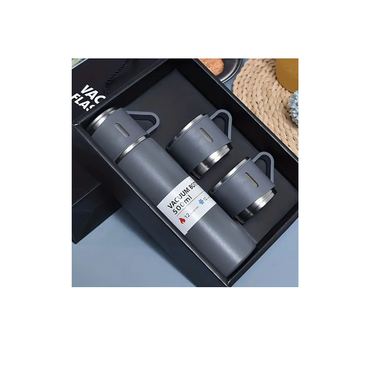 Elegant Stainless Steel Vacuum Flask Gift Set Gray
