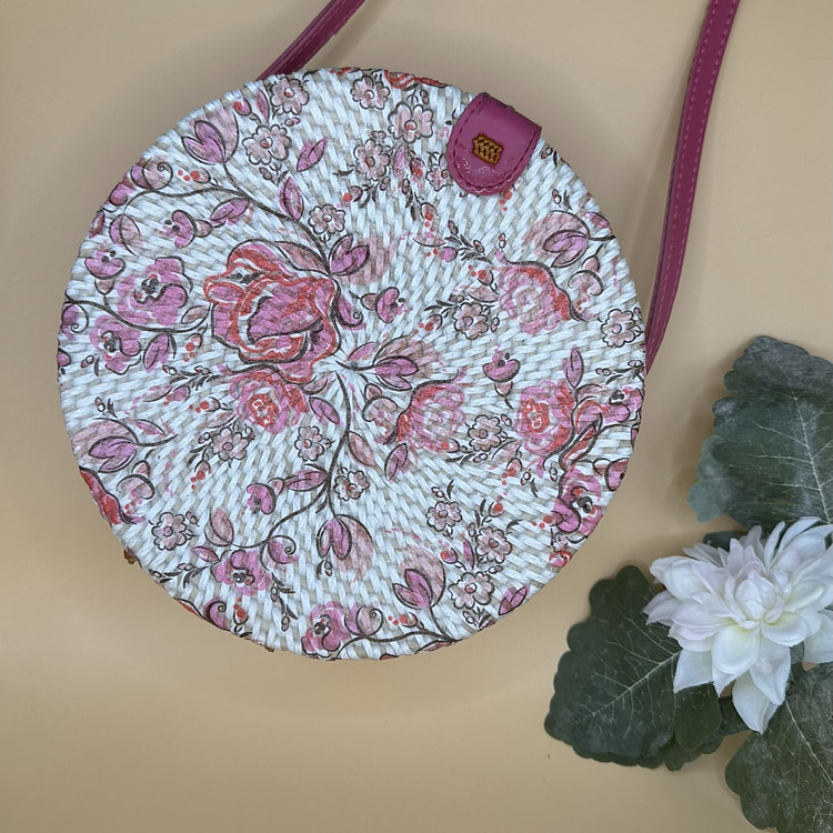 Rattan Bag Pink Flowers 33.99 each