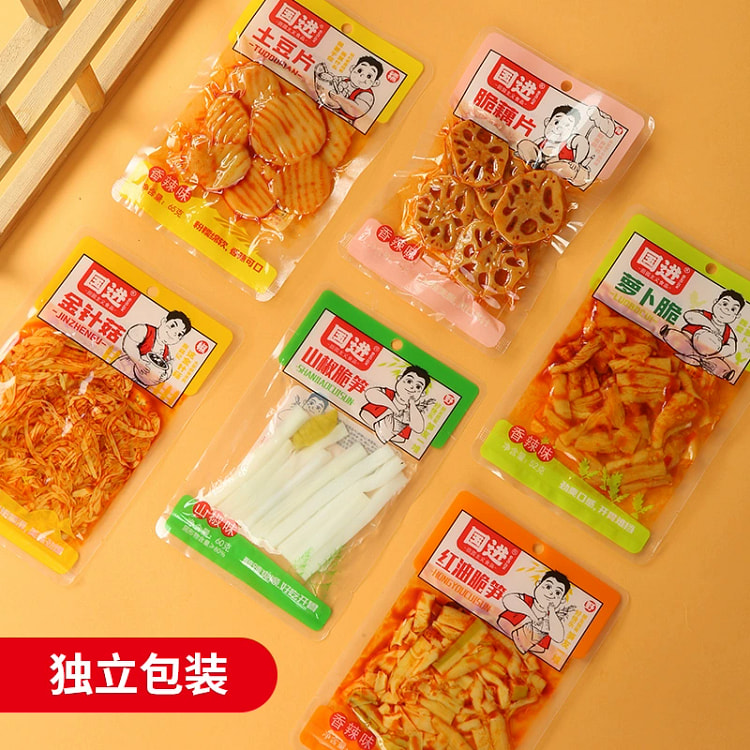国进休闲零食开袋即食香辣藕片60g*6包