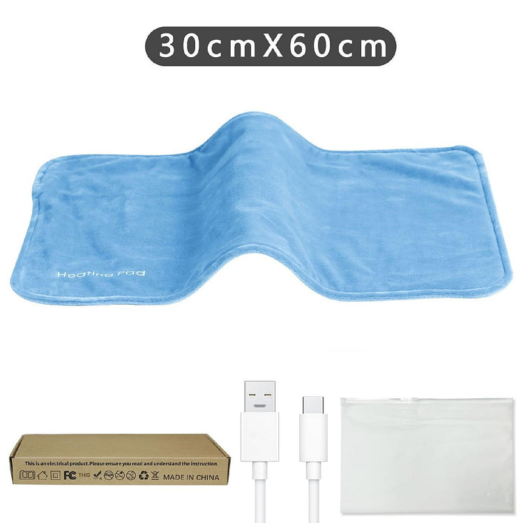 小型 USB 加热垫 23.6 英寸 x 11.8 英寸，柔软​​羊毛电热包裹迷你毯子冬季办公室家庭宿舍肩背腹部腿膝脚电热毯宠物加热垫猫狗加热垫 天蓝