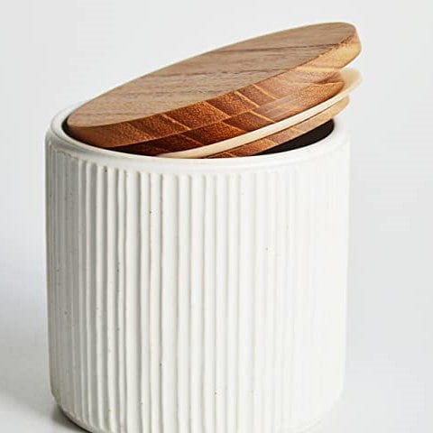 Mino Ware Ceramic Storage Jar Canister with Wooden Lid White 1 each