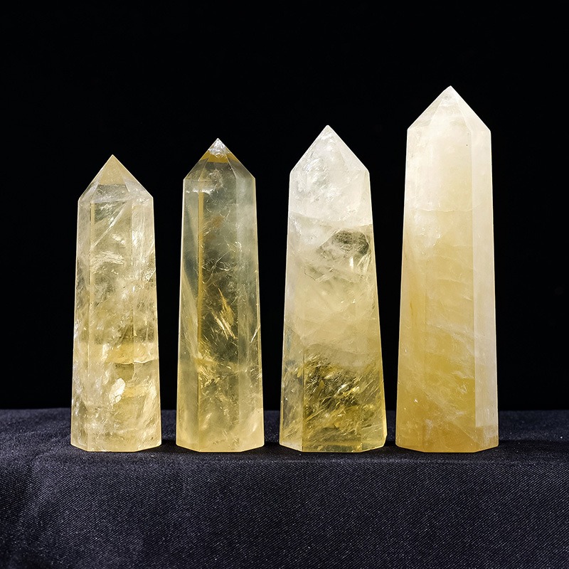 黄水晶　原石　石柱 天然黄水晶柱单尖六棱柱黄水晶原石打磨水晶柱家居装饰工艺品摆件
