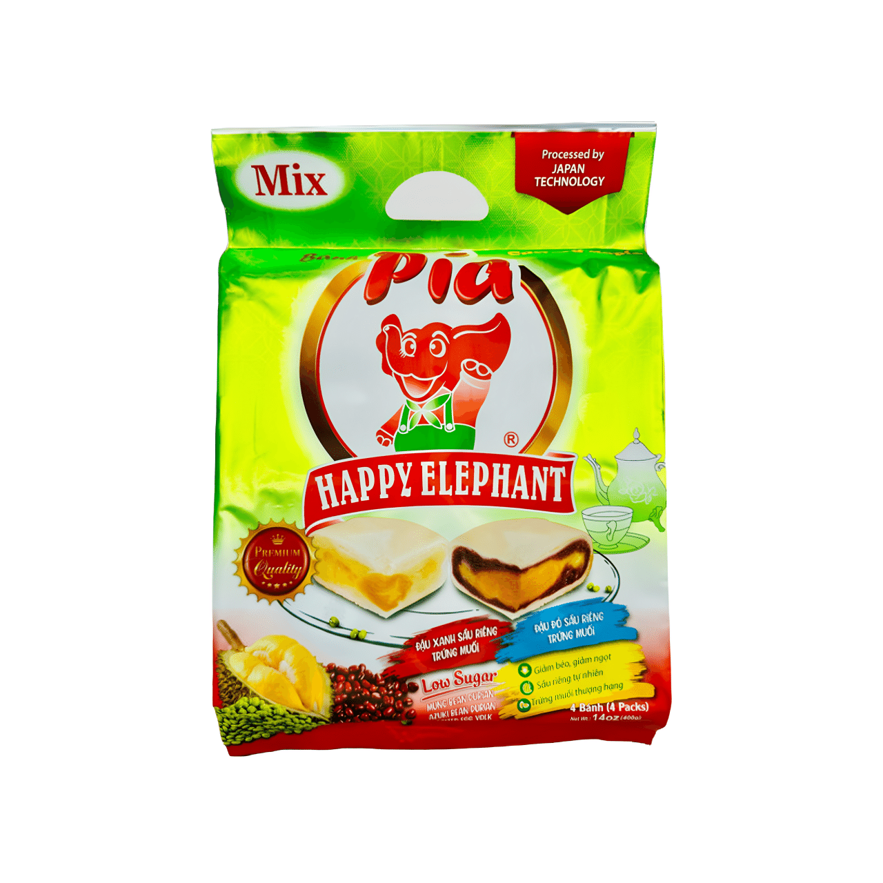 Happy Elephant Pia Cake Mung Bean Azuki & Durian Salted Egg Yolk 14 oz 1 each