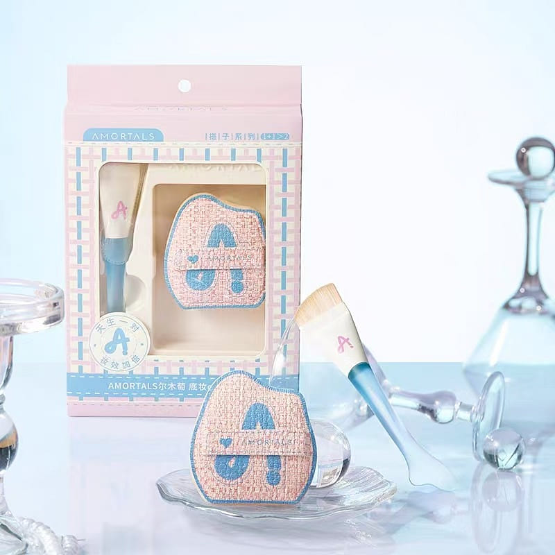 AMORTALS foundation make-up brush+powder puff 1 each