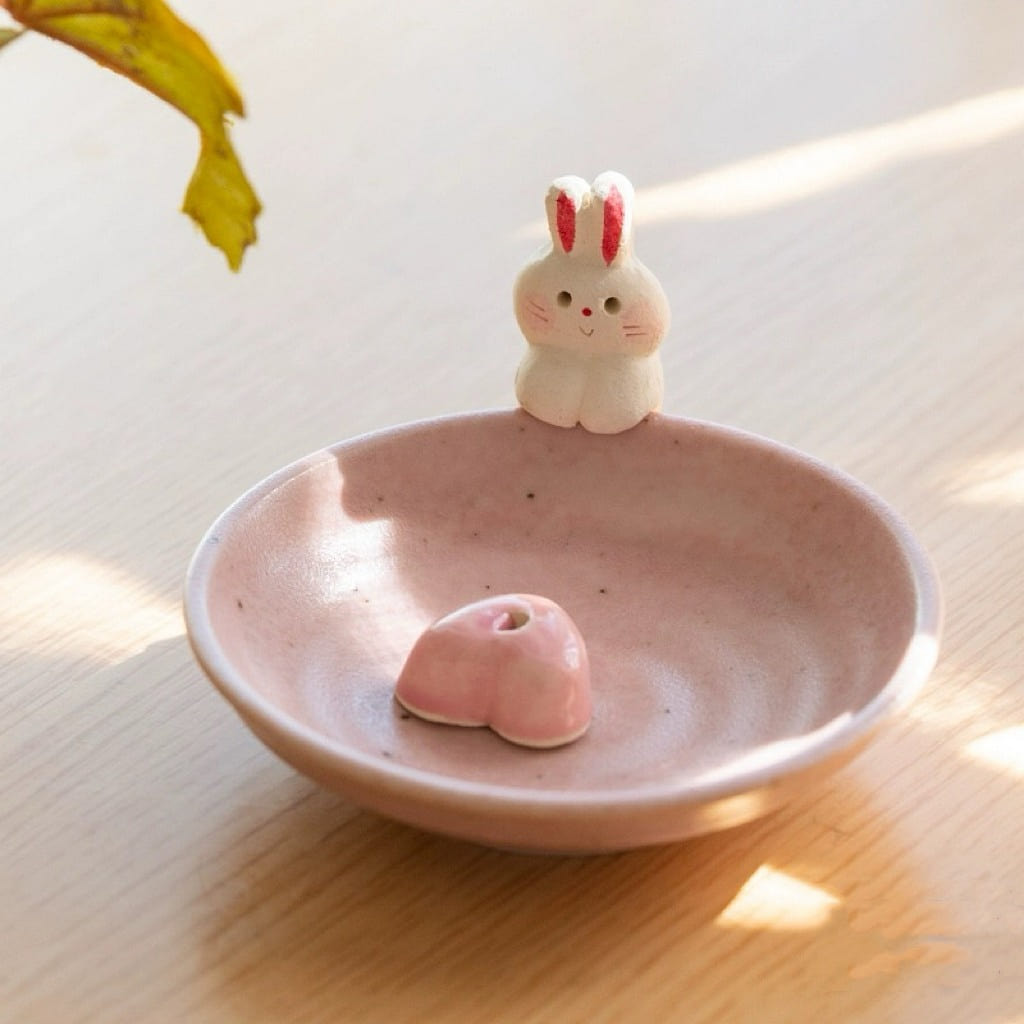 Seto ware Incense Holder(Gift Box)- Pink Bunny 1 count