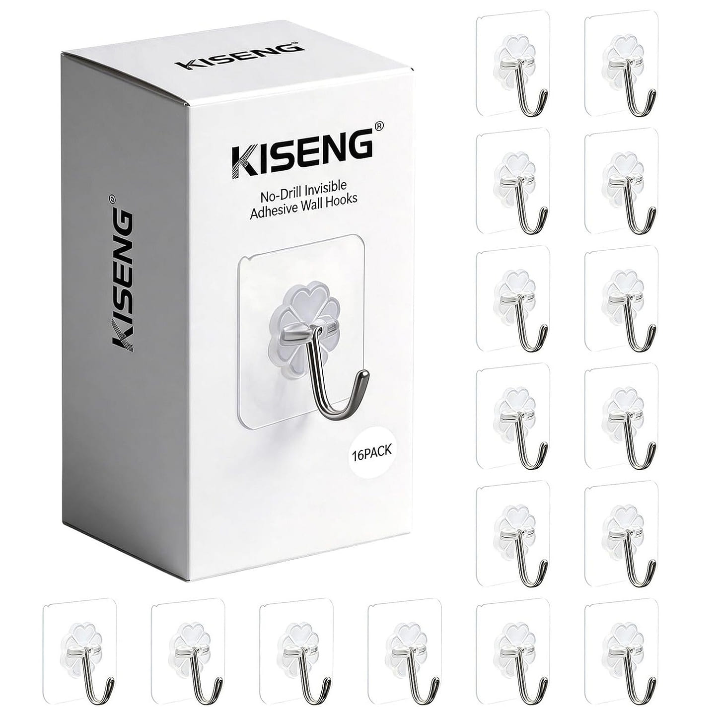 16 Pack Crystal Clear Adhesive Hooks for Hanging 1 pack