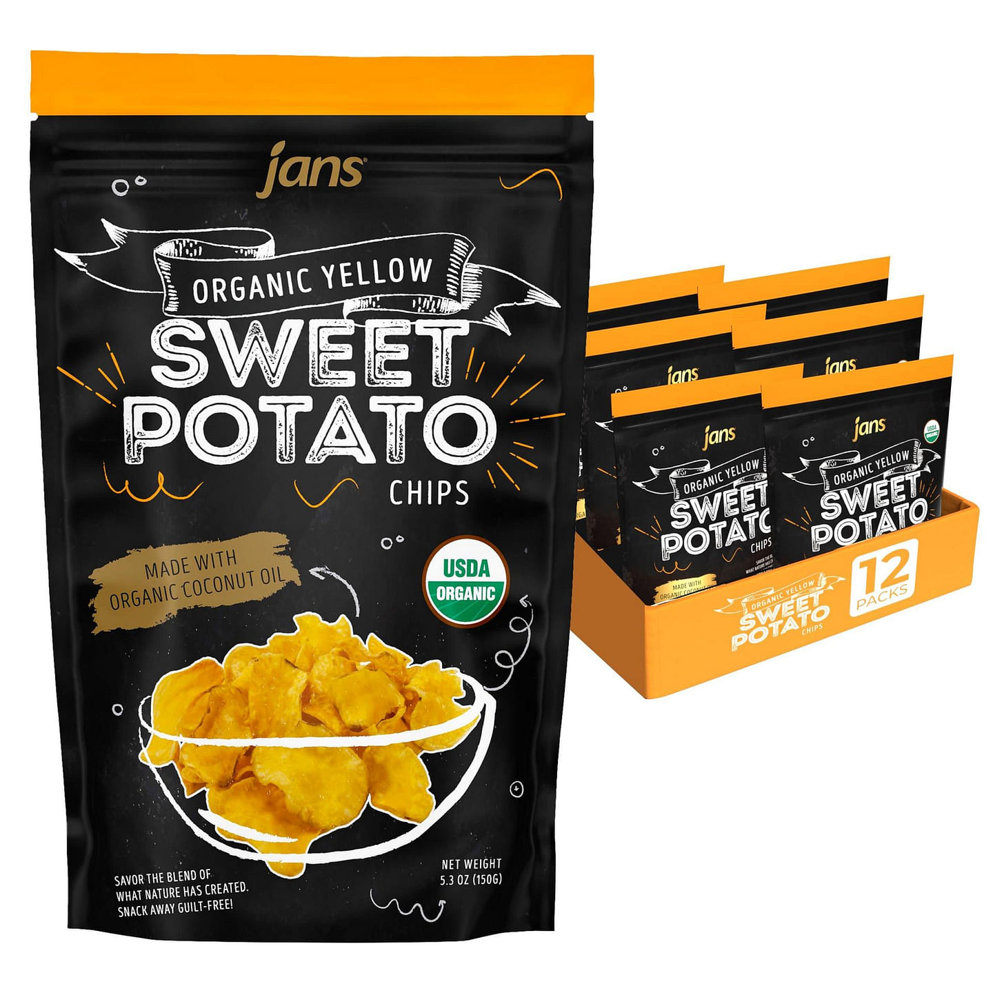 Jans Sweet Potato Chips Yellow 4.0oz Pack of 6 4 oz*6 pack