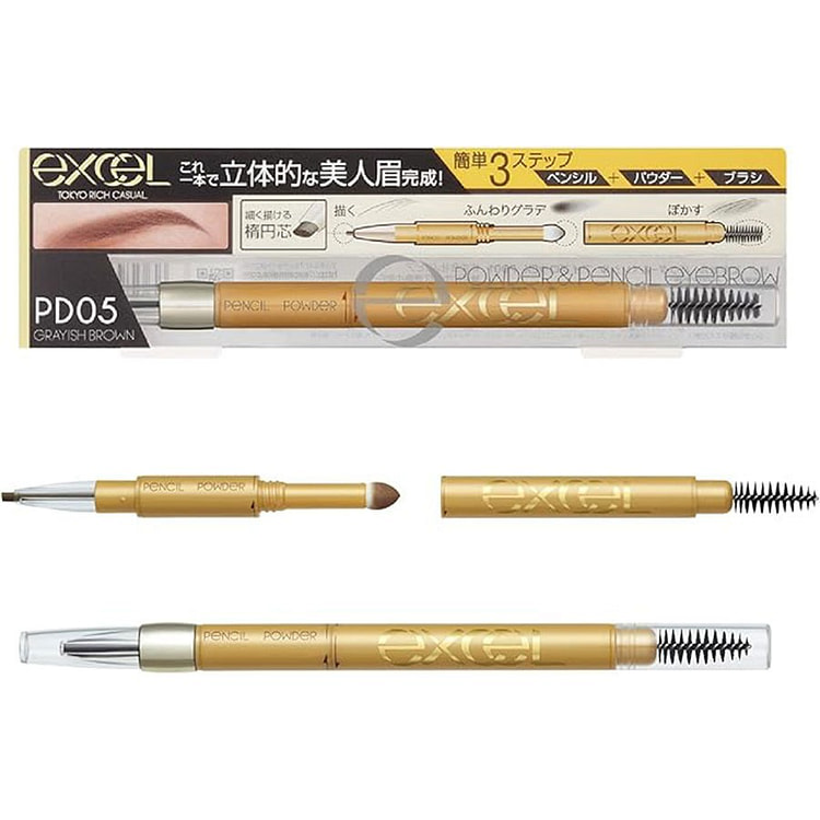 日本 EXCEL 三合一眉笔 防水防汗 持久不脱色 极细笔头 新手适用 PD05 碳灰棕