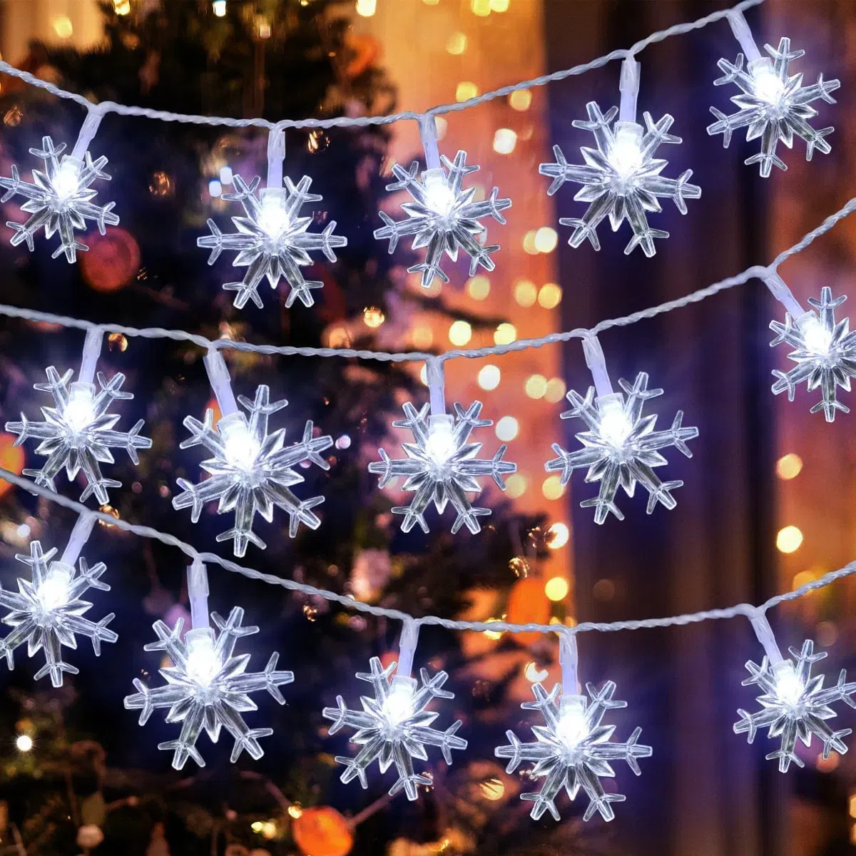 Syenll Christmas Snowflake Lights, 19.7ft 40 LED Fairy String Lights, Decorative Hanging Lights for Patio Party Wall Decor, Cool White 1 each