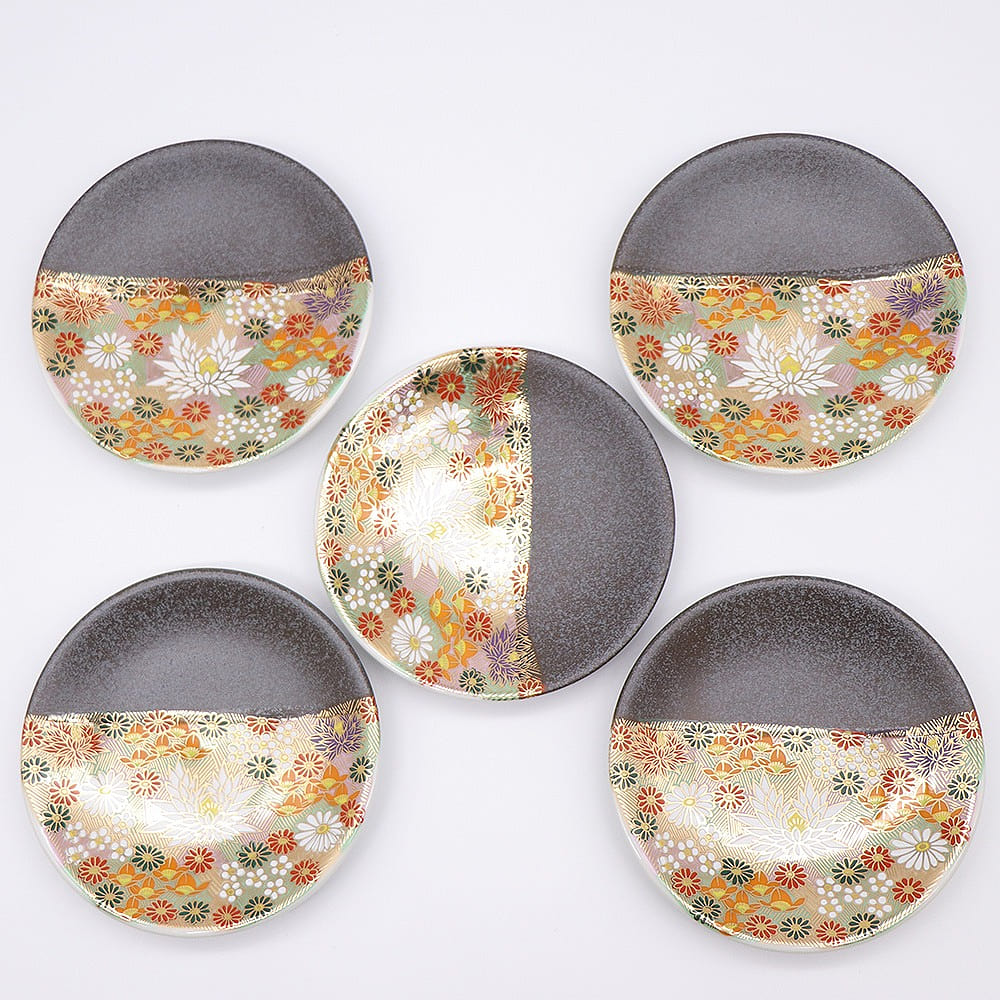 Kutani Ware Handmade Serving Plate 5set (Flower, 4.72 x 4.72) Made in Japan 5 each
