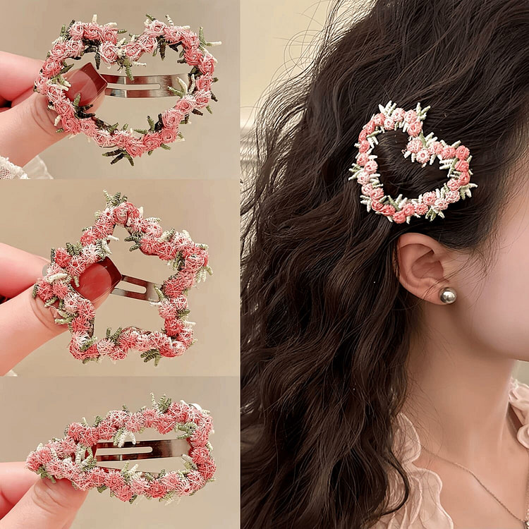 甜美刺绣花朵蕾丝发夹【星星+爱心+水滴】3件套 30 克