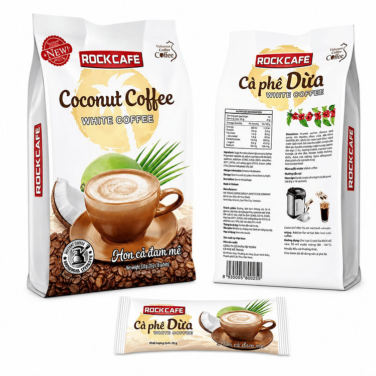 RockCafe Coconut White Coffee 600g (30 sticks) 1 pack