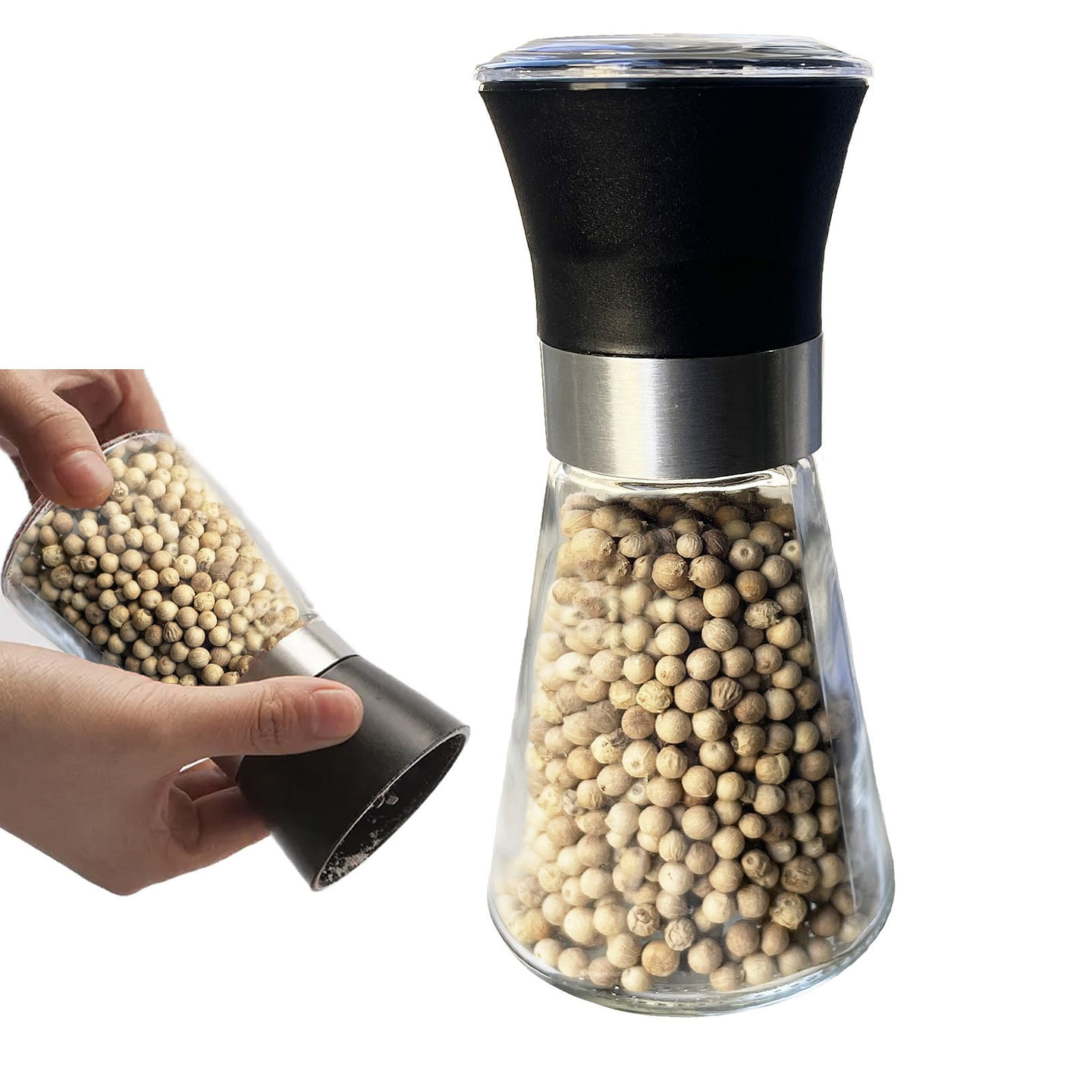 White Pepper Grinder Set with 1.8oz/51g Whole White peppercorns wholer for Grind 1.8 oz