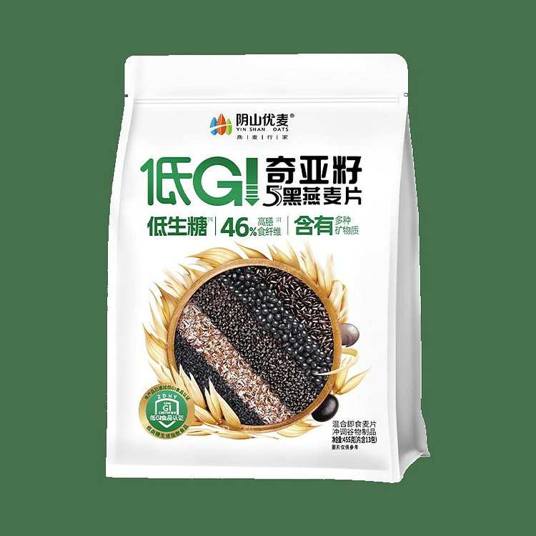 阴山优麦 低生糖（LGI）奇亚籽5黑燕麦片 455 克 (min 3)