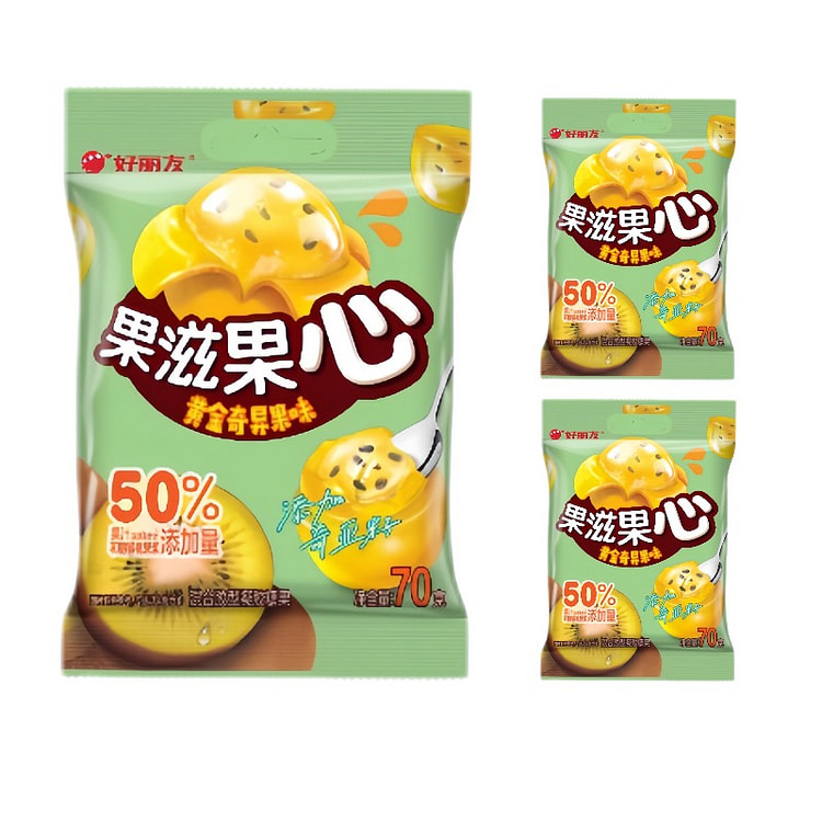 Orion Fruit Delight Golden Kiwi Fruit Peel Soft Candy 70g*3 bags.