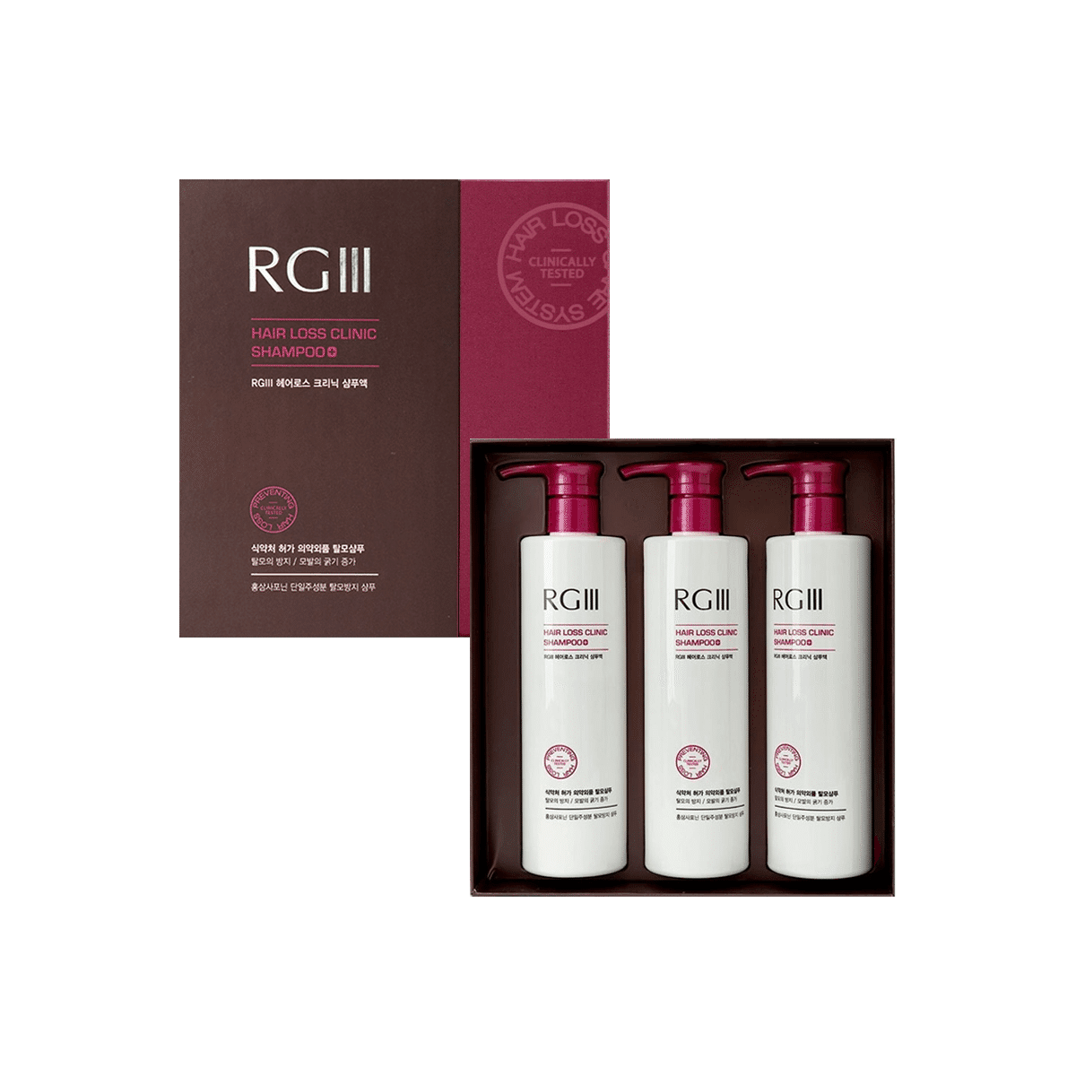 RGIII Red Ginseng Hair Loss Clinic Shampoo 520ml(17.5oz) x 3 1 box