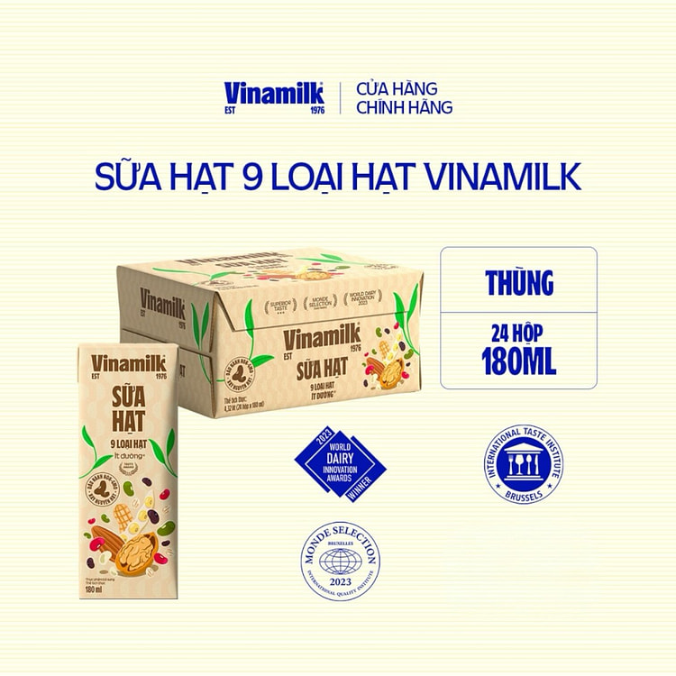 1 BOX Vinamilk 9 Nut Milk 180ml X24-pack LOW SUGAR