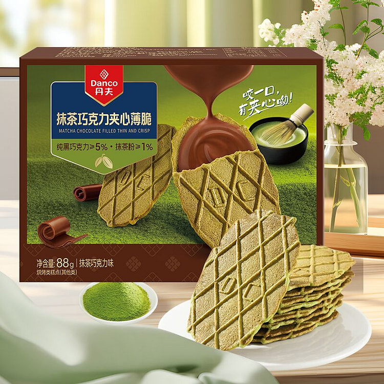 丹夫华夫饼干抹茶巧克力夹心薄脆 88g*1盒