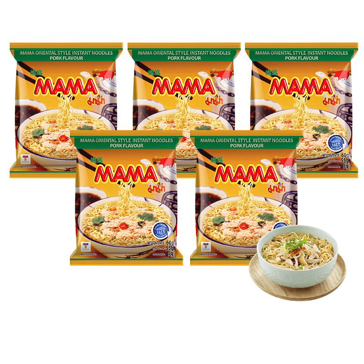 Mama Instant Noodles Pork Flavor 5 Packs 60 g (min 2)