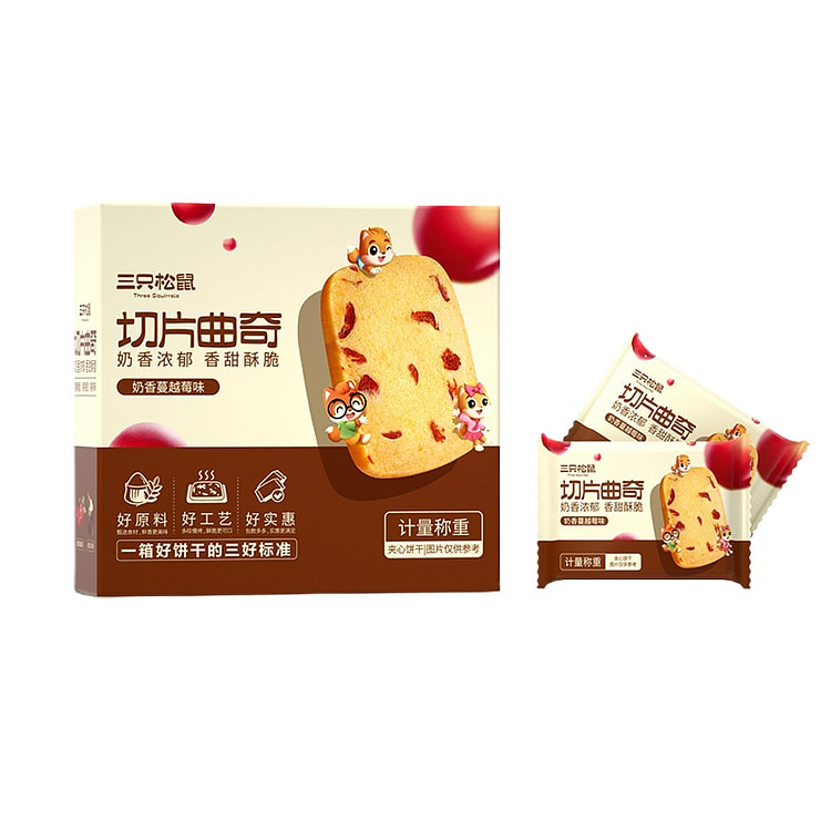 三只松鼠 切片曲奇饼干零食蔓越莓210g*1箱装
