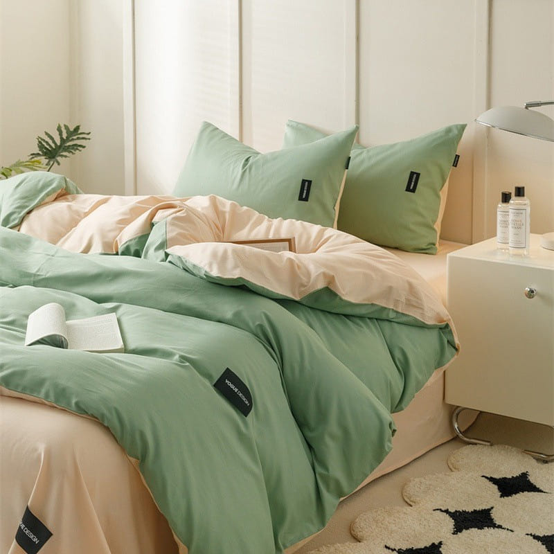 Bedding Set Flat Sheetx1 Duvet Coverx1 Pillow Casex2 Green 1 each