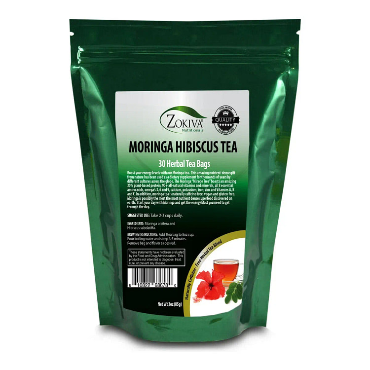 Moringa Hibiscus Tea Bags (30) All-Natural - Caffe 1 pack