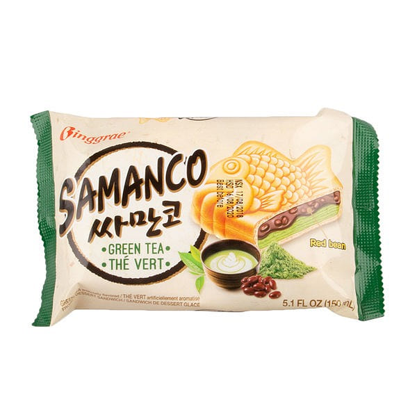 Binggrae Samanco Taiyaki Green Tea Ice Cream Sandwich with Red Beans 4ct, Frozen 5.1 fl.oz