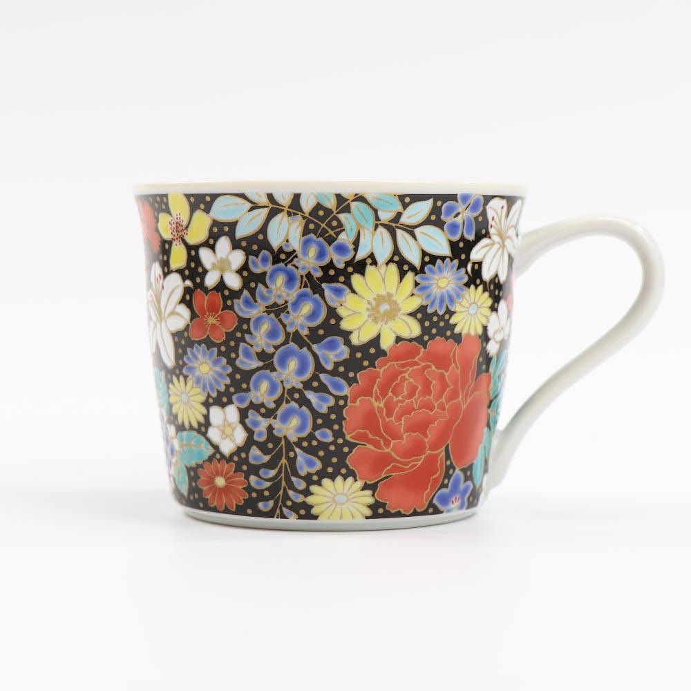 Kutani Ware Handmade Mug Cup (Black Flower, 3.54 x 2.91) Made in Japan 1 count
