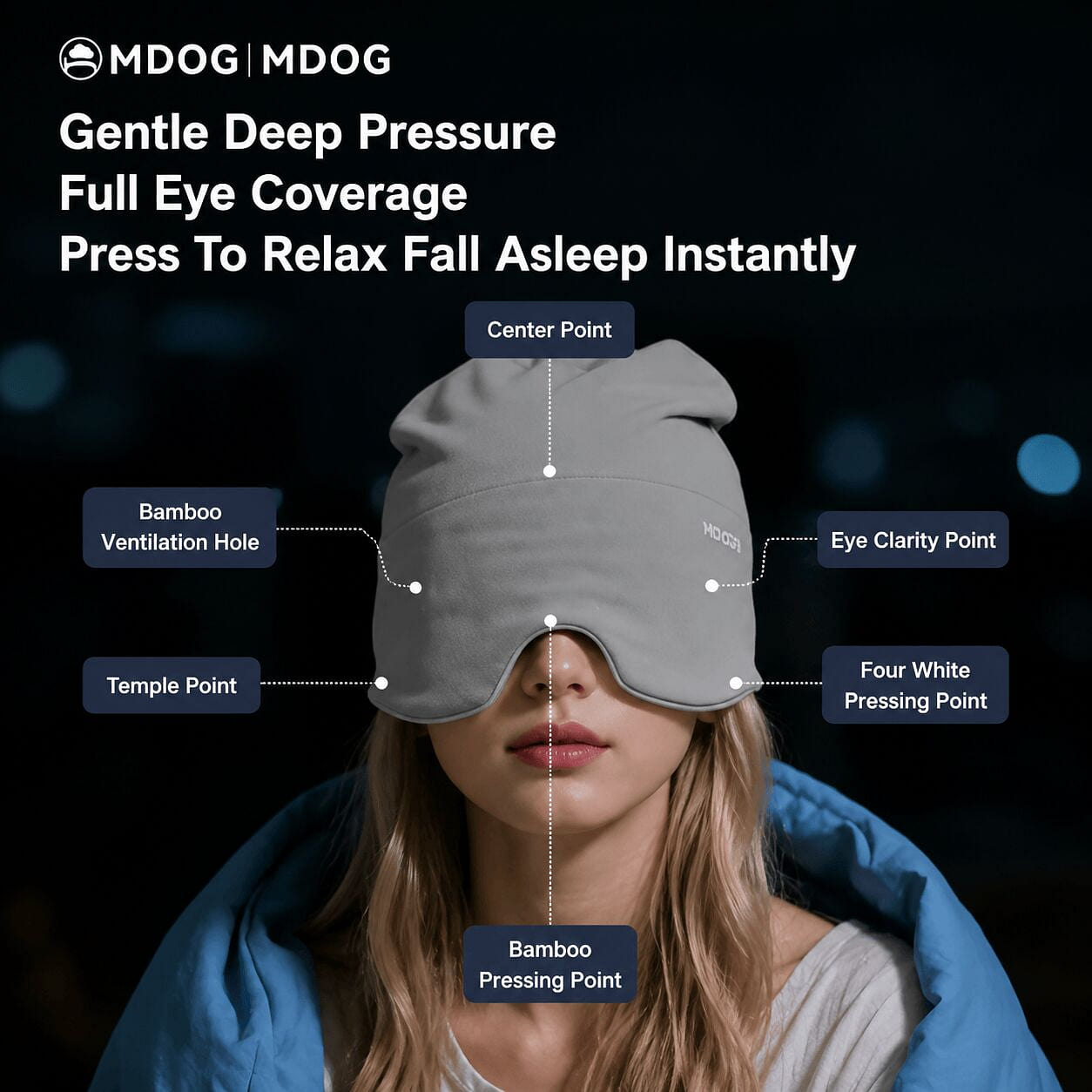 MDOG Deep Sleep Eye Mask, Warm Gray, Size L 1 count