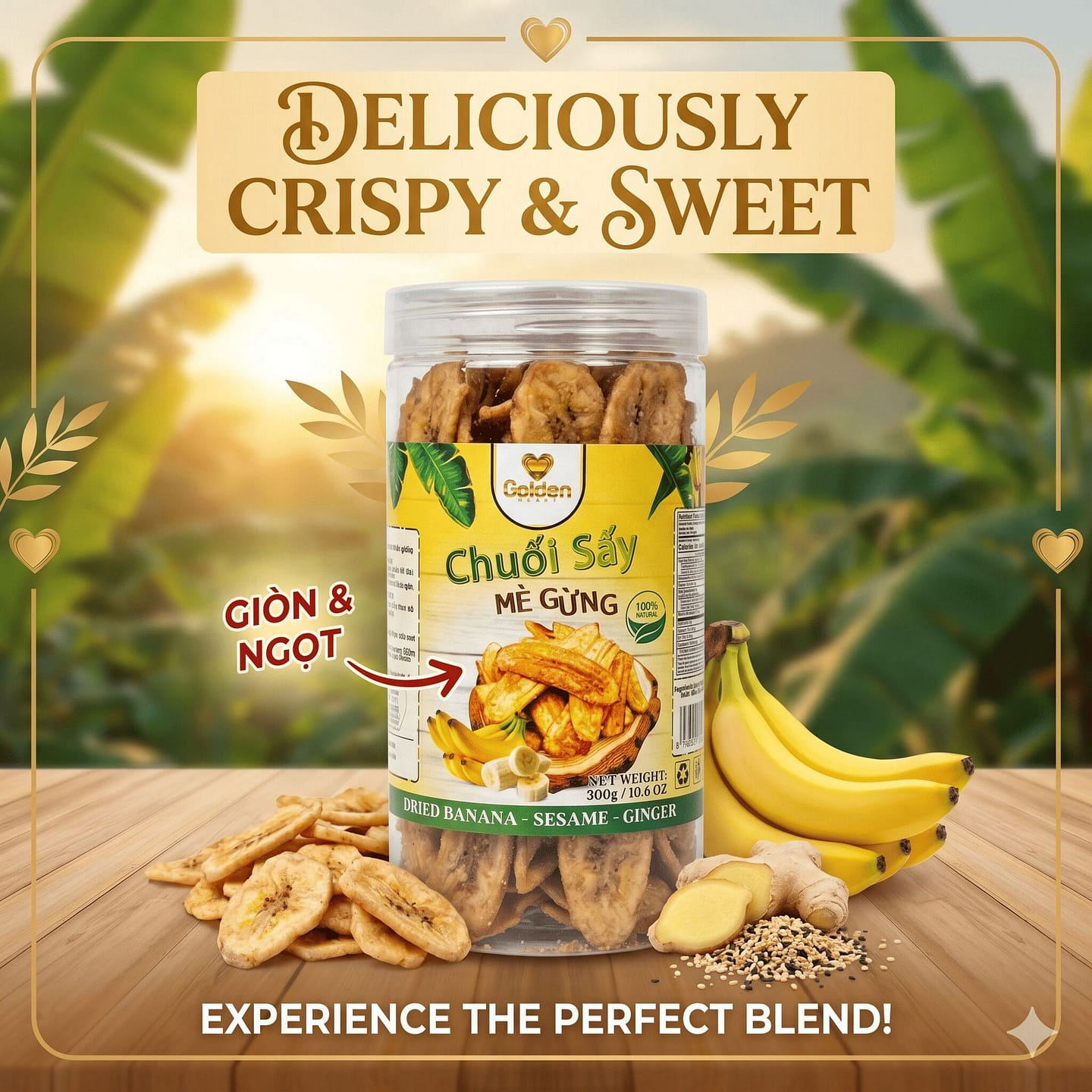 Golden Heart Dried Banana Sesame Ginger 300g 300 g