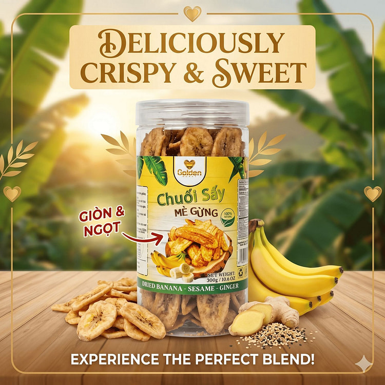 Golden Heart Dried Banana Sesame Ginger 300g 300 g