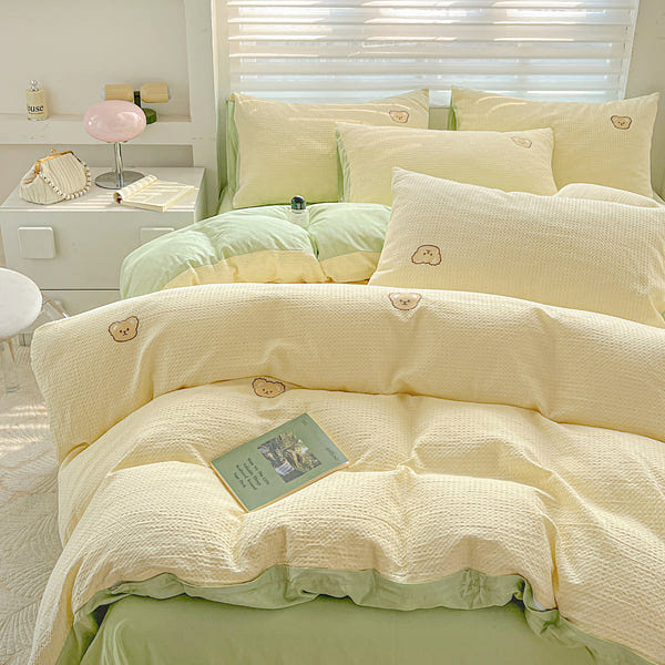Teddy Waffle Bedding Set Lemon Green-King 2000 g