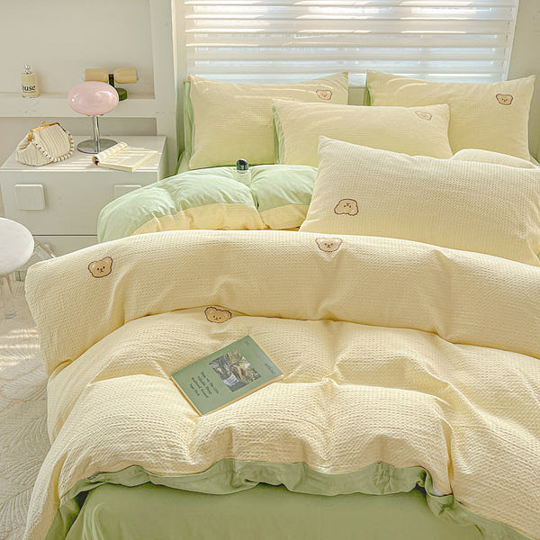 Teddy Waffle Bedding Set(Fitted) Green-Queen 2000 g