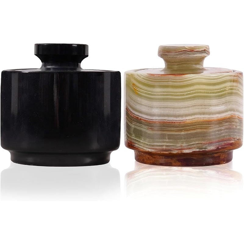 Marble Salt Cellar Black & Green – Elegant Storage 1 each