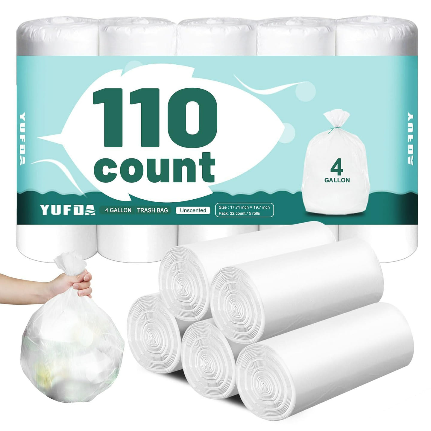 110 Count-4 Gallon Trash Bag, White Trash Bags 1 個